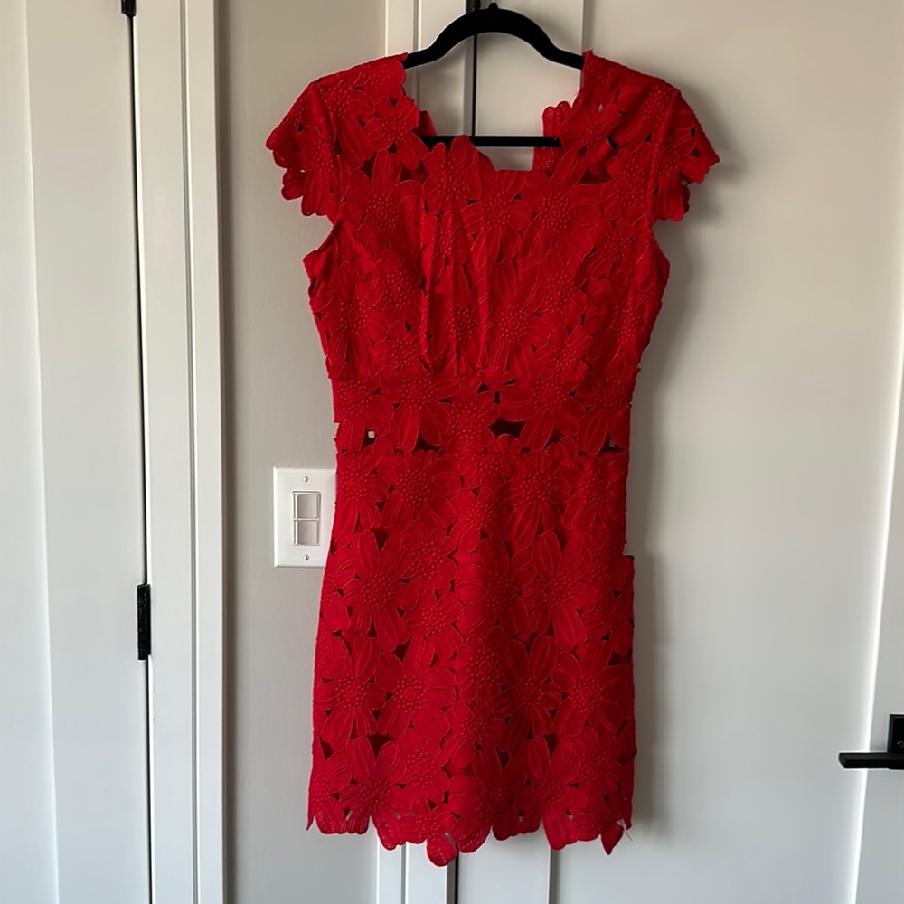 Flower pattern Red Mini Dress - M